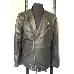 NWT BLK DNM NYC Mens BLACK genuine LEATHER JACKET Size Large goth grunge